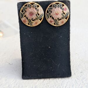 Elegant Gold and Pink Floral Earrings